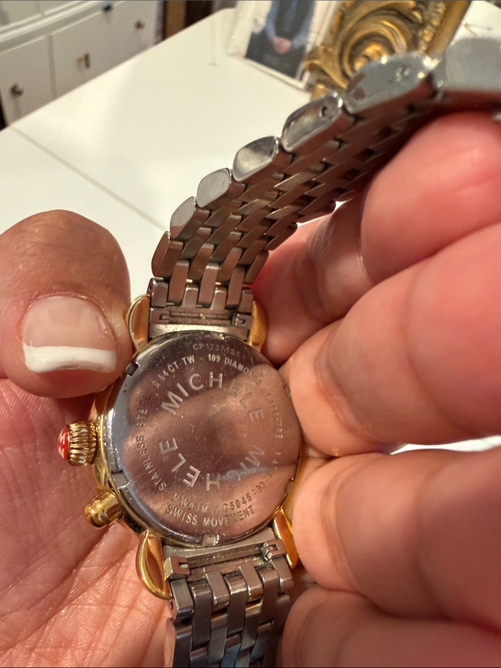 Michele watch Two-Tone Ladies Chronograph Watch - White Dial with diamonds - Picture 5 of 6